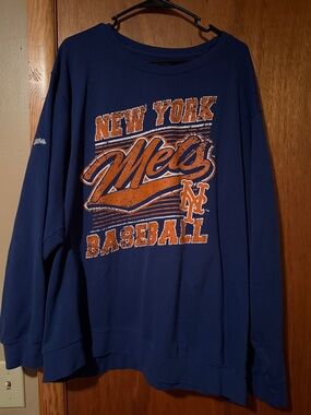 Stitches Navy Blue & Orange New York Mets Crewneck Sweatshirt